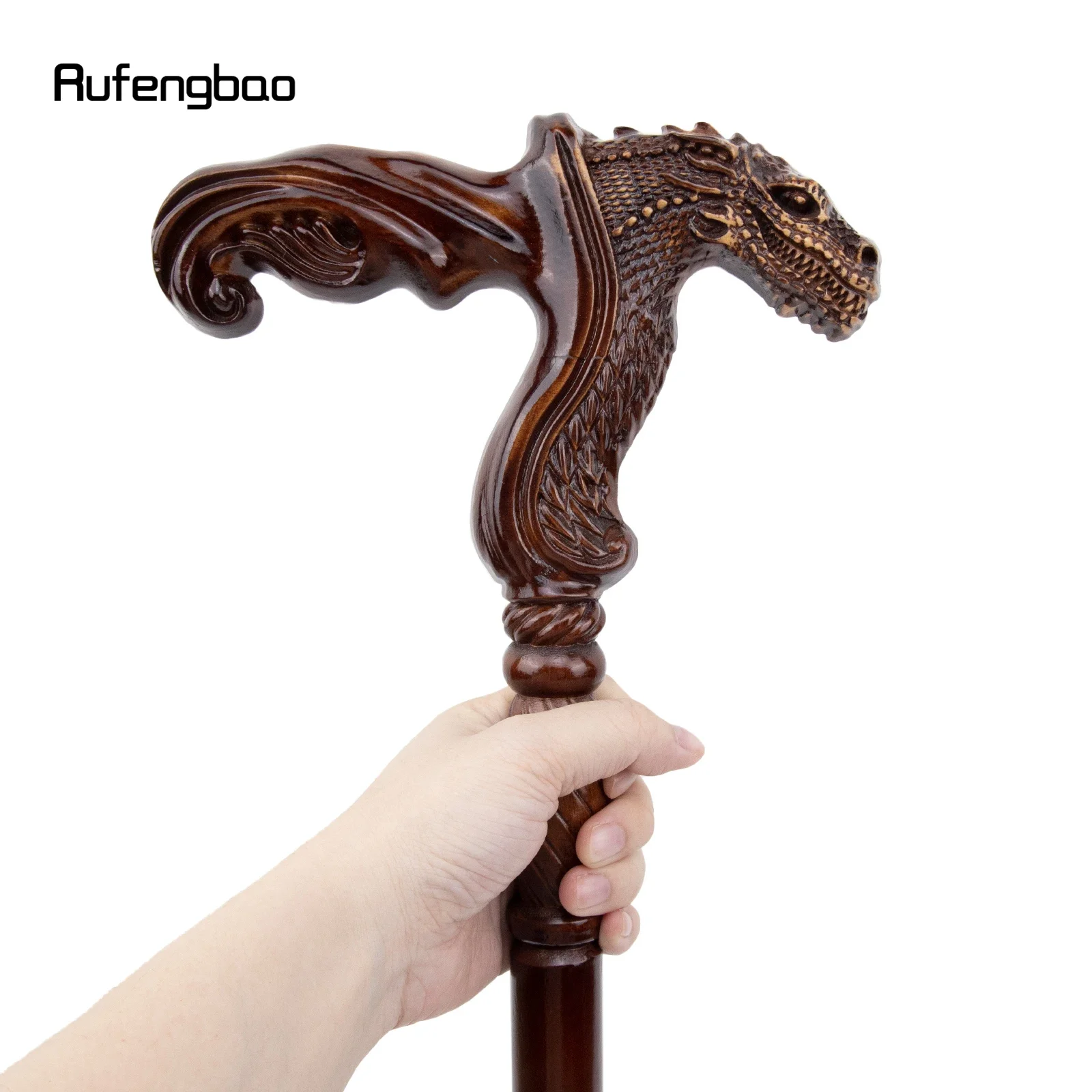 Dinosaurus coklat mode kayu tongkat berjalan dekoratif vampir Cospaly pesta kayu tongkat berjalan malam Halloween tongkat Crosier 93cm