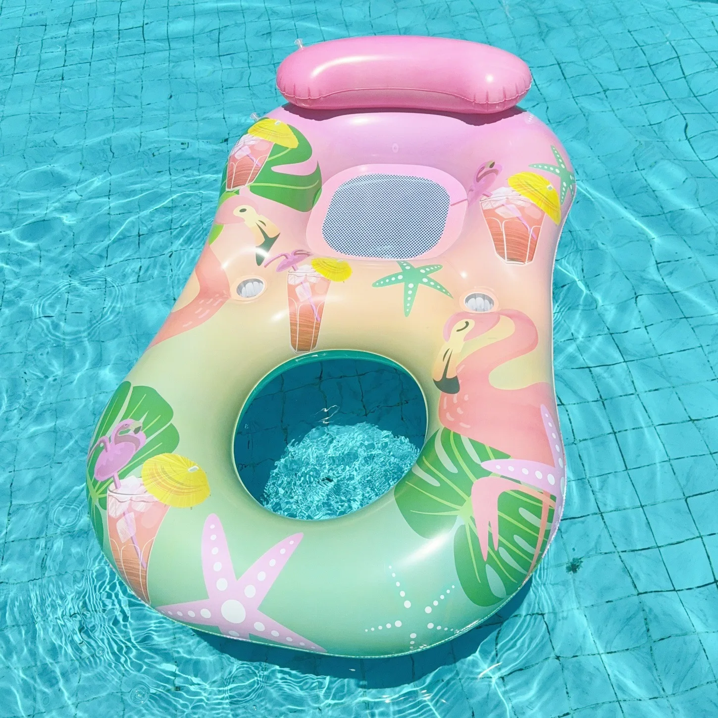 Inflatable Pool Float Lounge with Backrest Water Hammock Mesh Bottom Inflatable Lounger Chair Cup Holder Floating Mattress