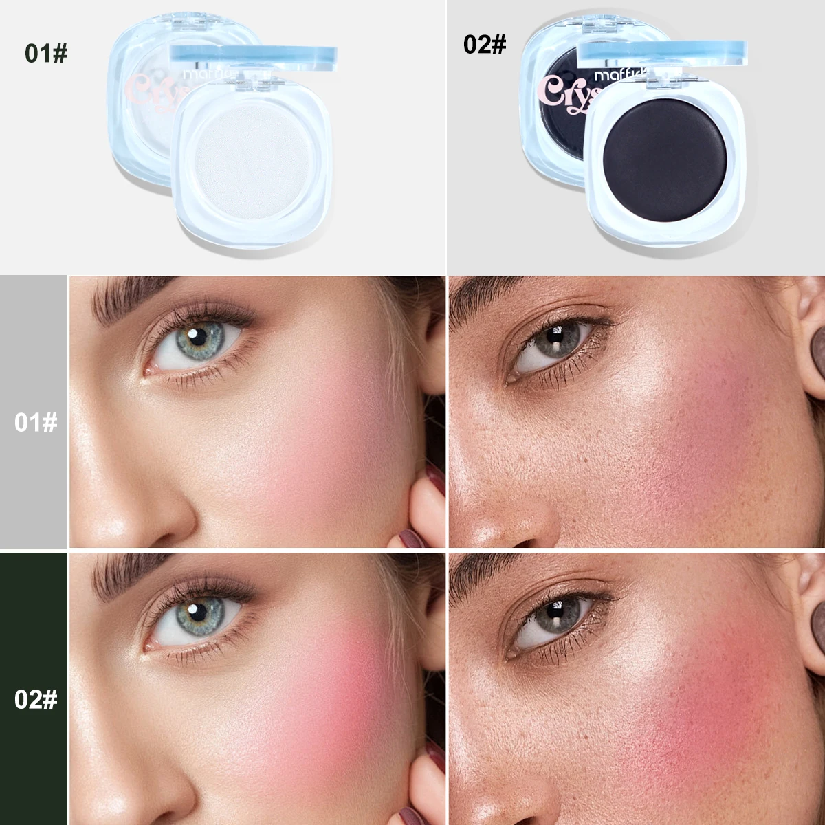 6 shades of crystal warm shimmering blush cream, long-lasting makeup, waterproof, sweatproof blusher