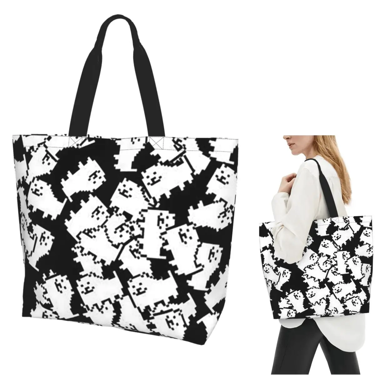 Undertale Annoying Dog Video Game Cute Shopping Tote Bag Canvas Large Capacity Shoulder Bags Shopper Grocery Handbag for Women