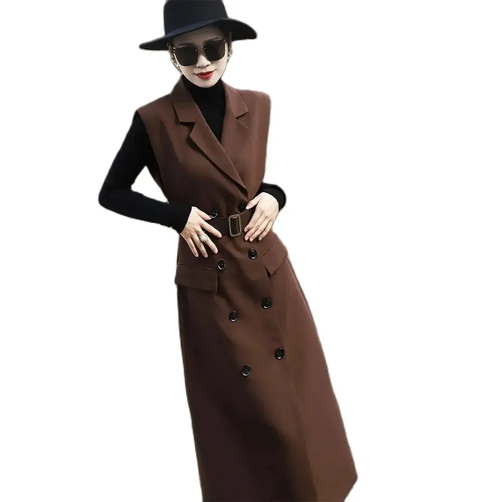 New French High-grade Sense 2024 Autumn New Temperament Fashion Double-breasted Sleeveless Suit Vest Dress Female Tide.