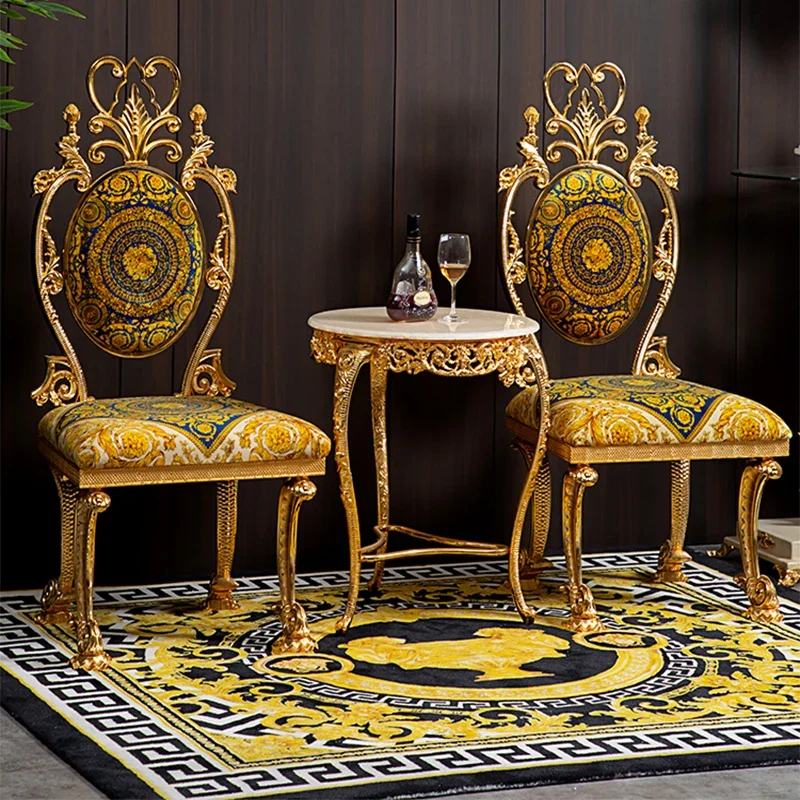 European-style Classical Leisure Chairs, Carved Metal Chairs, Marble Leisure Tables  Accent Chairs for Living Room Modern