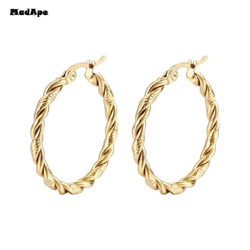 Stainless Steel Hoop Earrings Women Earrings Men Punk Hiphop Bijoux Gift Fashion Plated 18K Gold Jewelry Piercing Accessory