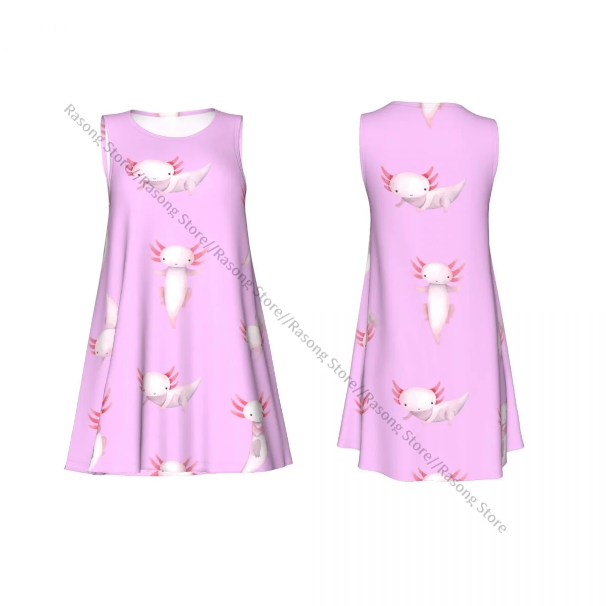 فستان نسائي لطيف من Axolotl صيفي كاجوال تي شيرت لتغطية الشاطئ فستان بدون أكمام