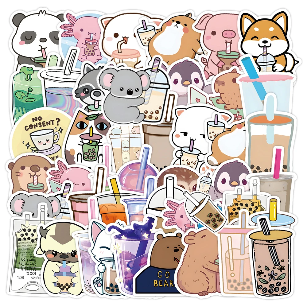 

10/30/50pcs Funny Cute Animal Milk Tea Cartoon Stickers Kawaii Kids DIY Decals Toy Notebook Fridge Phone Graffiti Sticker Decor