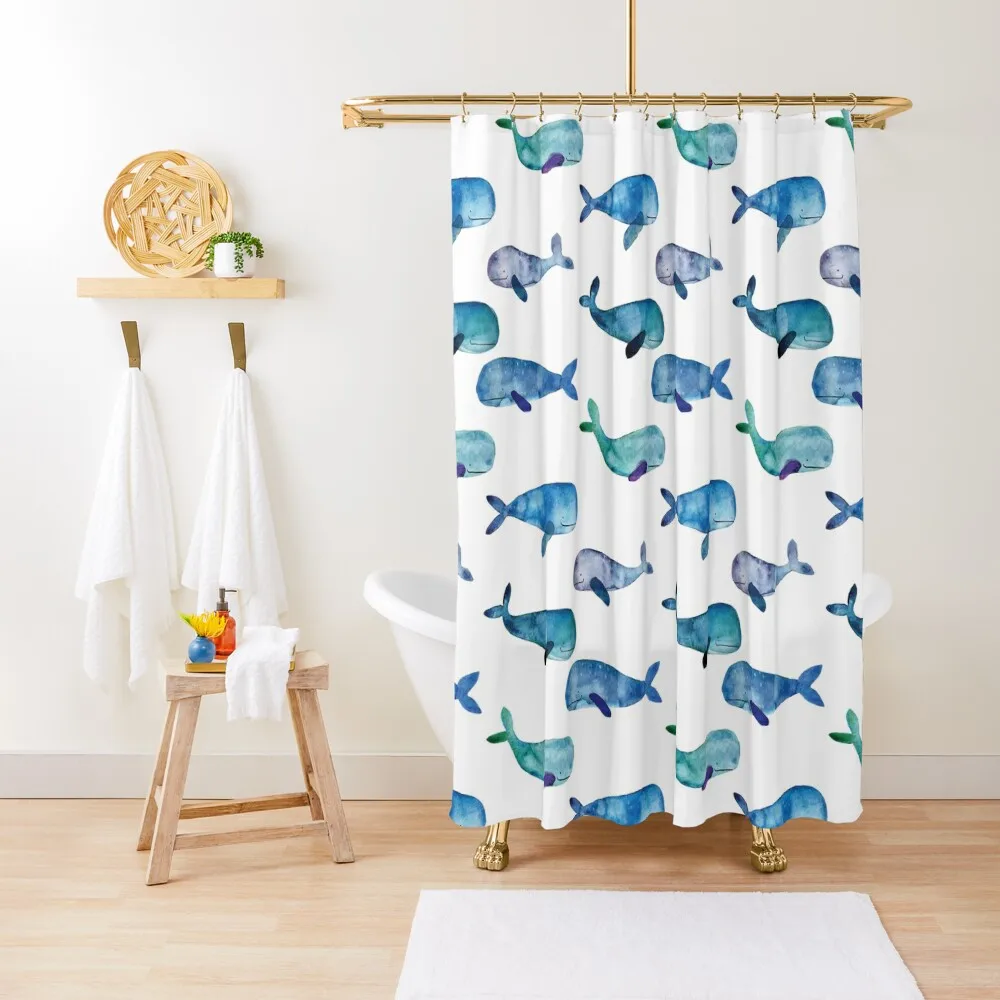 

Watercolour Whales Shower Curtain Bathroom And Shower Waterproof Shower And Anti-Mold Cute Curtain