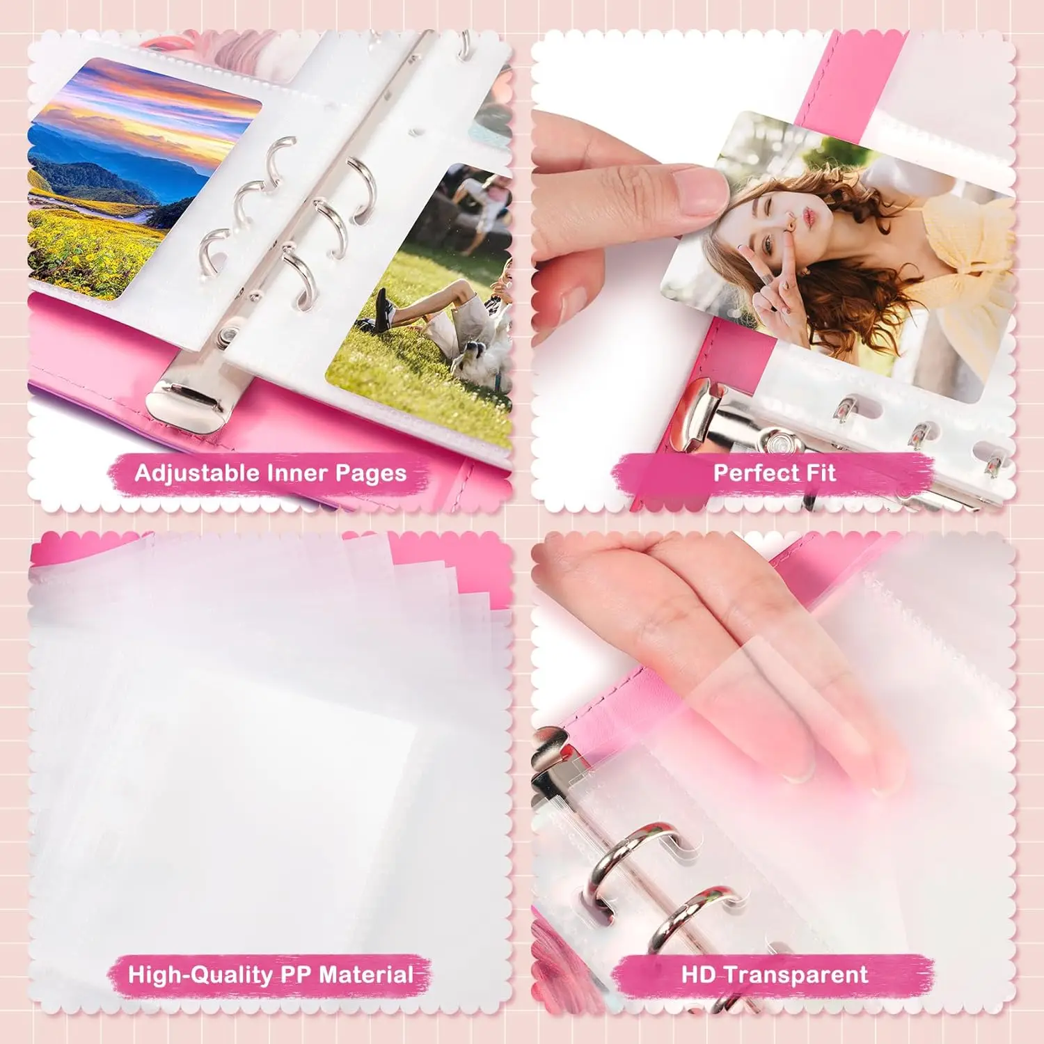 New A5 Kpop Photocard Binder, PU Leather 6-Ring Album with Magnetic Closure, Includes 25 Pack 4-Pocket Pages for 200 Cards