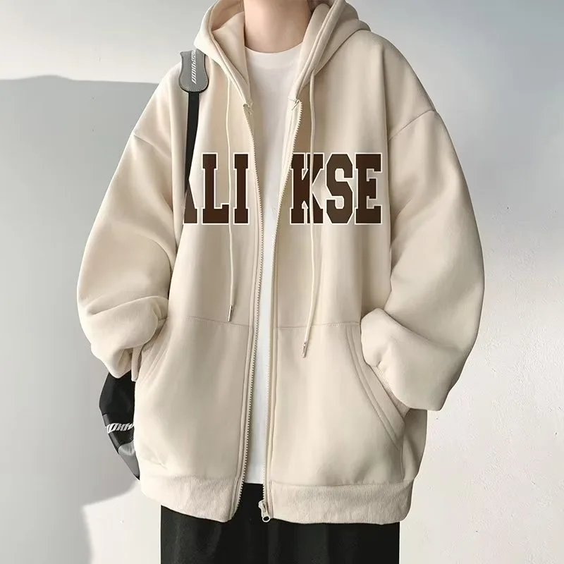 سترة رجالية من American Sle Jaet ربيع الخريف فضفاضة تناسب سحاب مفتوح سترة قابلة للتنفس من البوليستر لباس غير رسمي #3