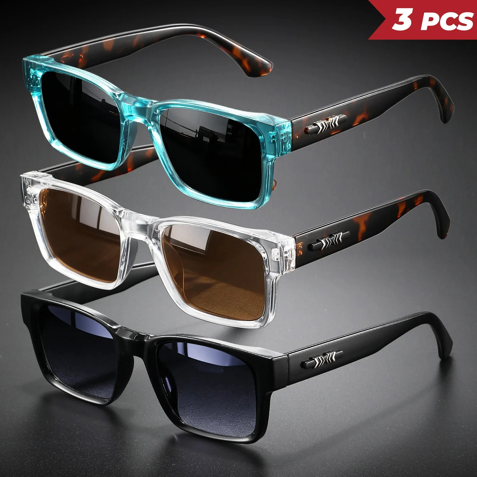 Image of 3er-Set Unisex Retro Punk Fashion Sonnenbrillen – Eckige UV400 Schutzbrillen für Outdoor-Abenteuer im Casual-Stil für Herren
