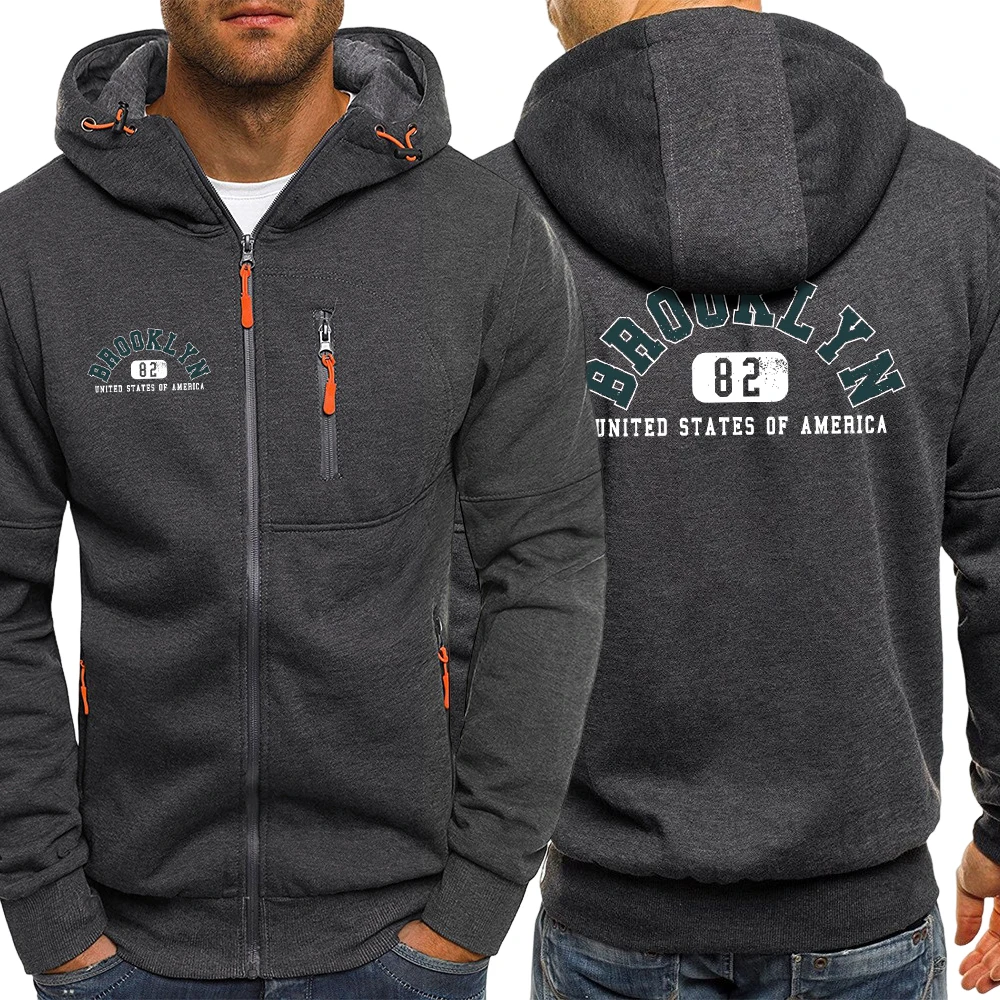 

Usa Brooklyn 82 United Male Zipper Jacket Vintage Fashion Long Sleeve Casual Pocket Clothing Unisex Autumn Warm Loose Hoodies