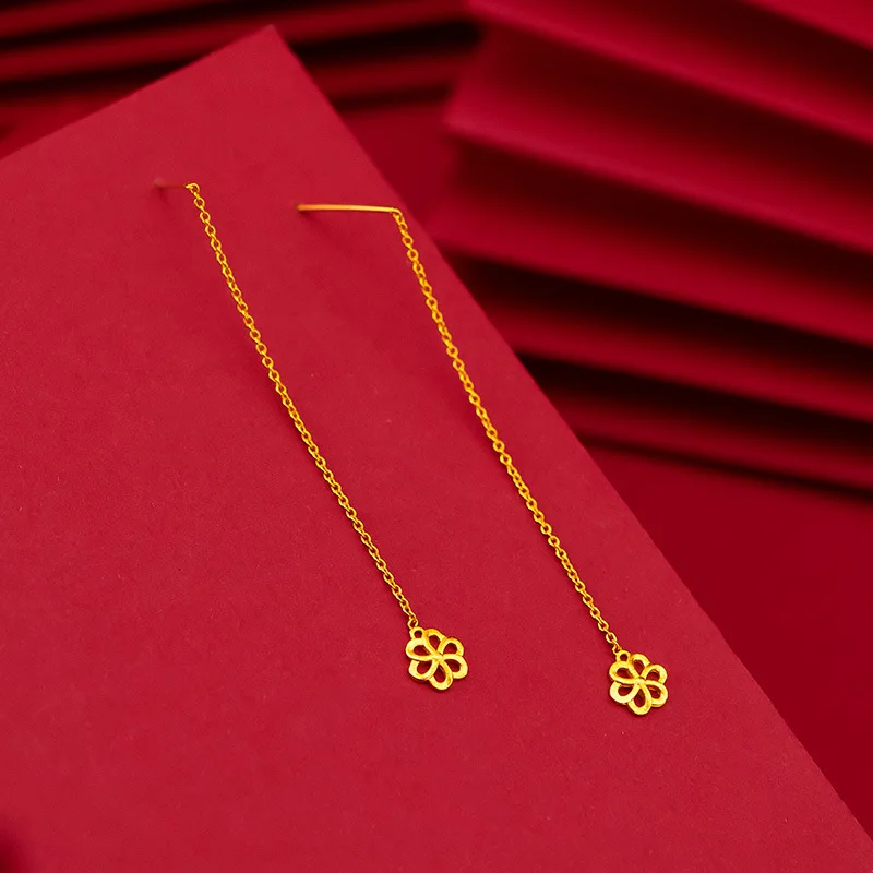 Solid 18K 14K Gold Earrings for Women Flower Luxury Wedding Jewelry for Engagement Gifts