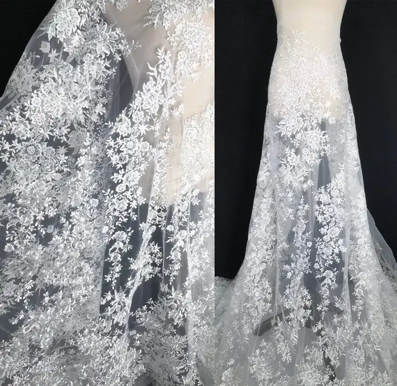 

Exquisite Lace Fabric Floral Embroidered Gauze Fabric Dress Wedding Veil Curtains By Yard