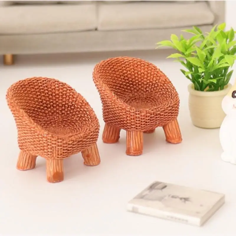 3 szt./zestaw Miniaturowy bambusowy okrągły stół z krzesłami i zieloną rośliną, model miniaturowy, symulacja, dekoracja sceny domowej, meble, ozdoba