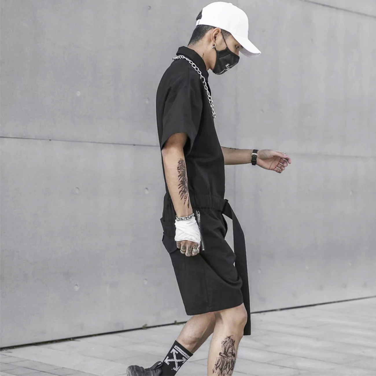 Function Techwear Cargo Overall Harajuku Hip Hop Button Belt Pants Summer Tactical Jogger Men Trousers Streetwear