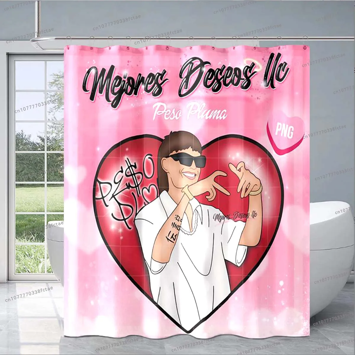 Popular Music Singer Peso Pluma Shower Curtain Pink Cartoon Creative Shower Curtain Bathroom Decoration Shower Curtain Fan Gift