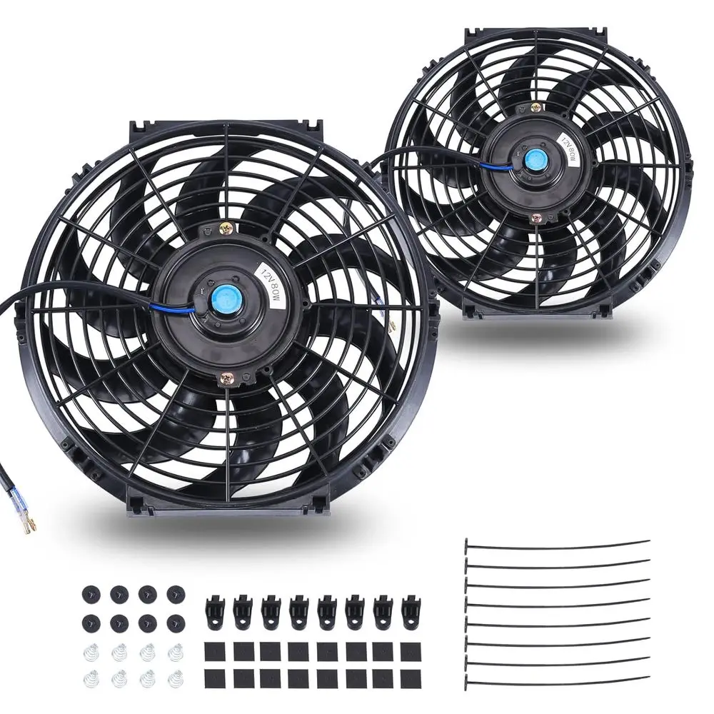 

12 Inch Unil Slim an Push Pull Electric Radiator 12V 80W High Perormance Cooling an Mount Kit Black 2 Pcs