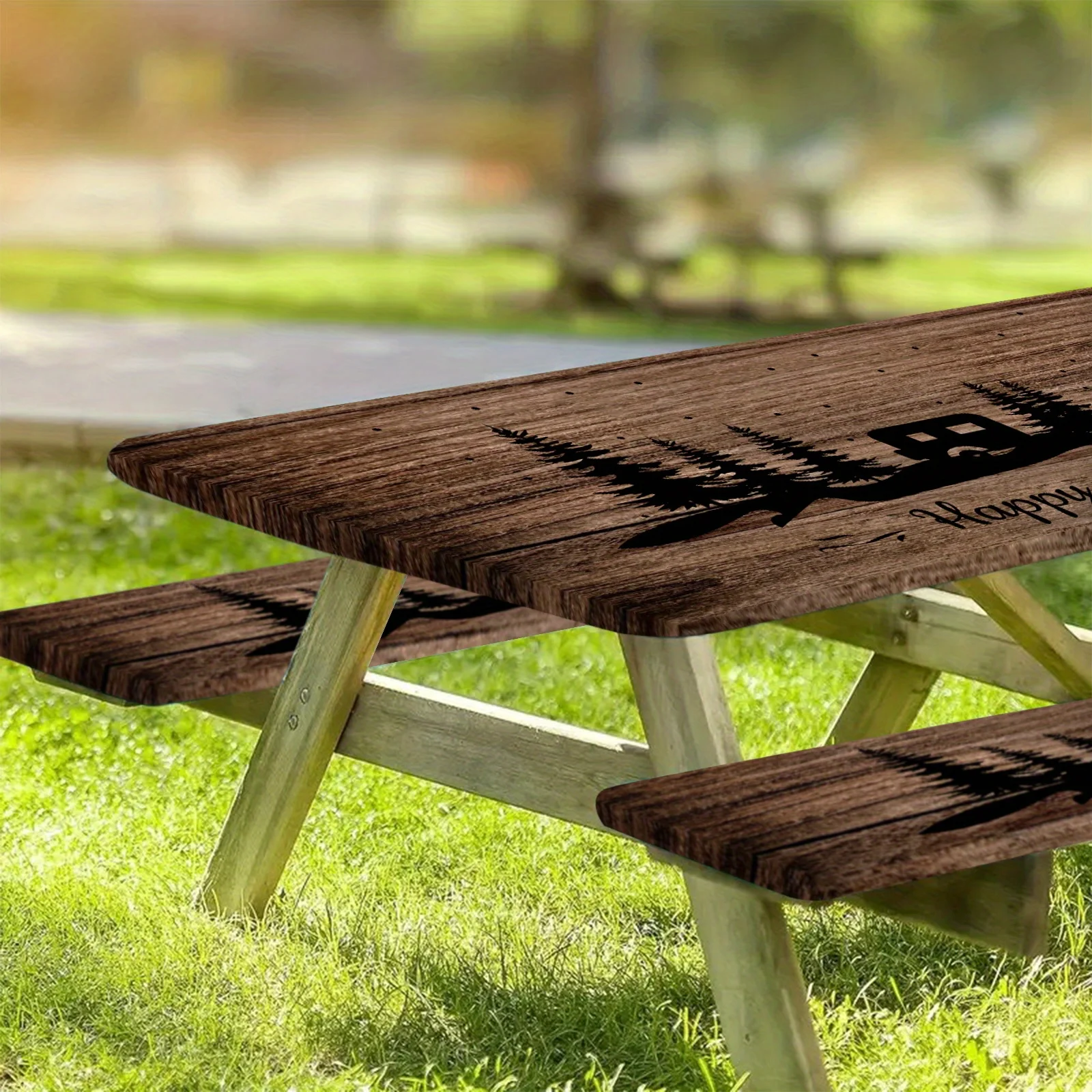 3 Pçs/set Floresta Negra Tema Gráfico Piquenique Conjunto de Toalha de Mesa de Acampamento, Família Acampamento Ao Ar Livre com Bordas Elásticas