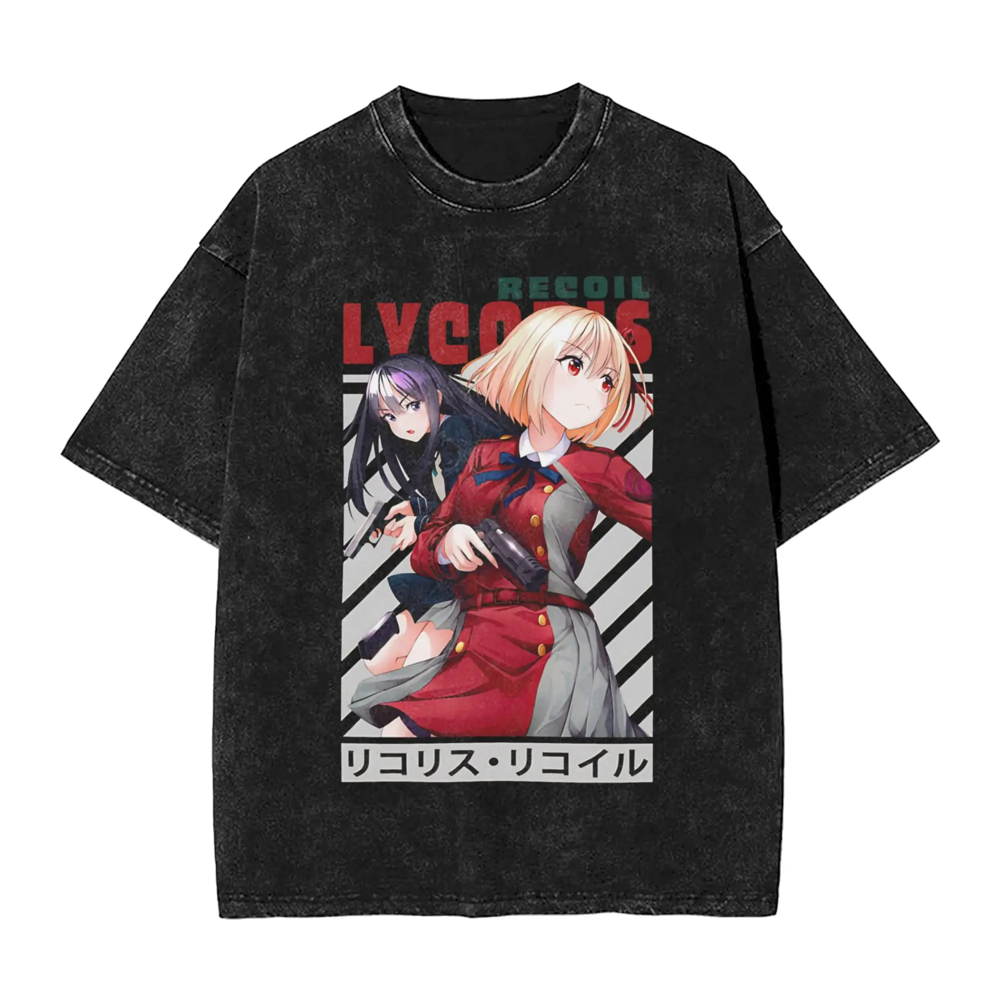 Lycoris Recoils  Washed T-Shirt Men  Vintage Cotton T Shirts Beach O Neck Hip Hop Tee Shirt Loose Oversized Clothes