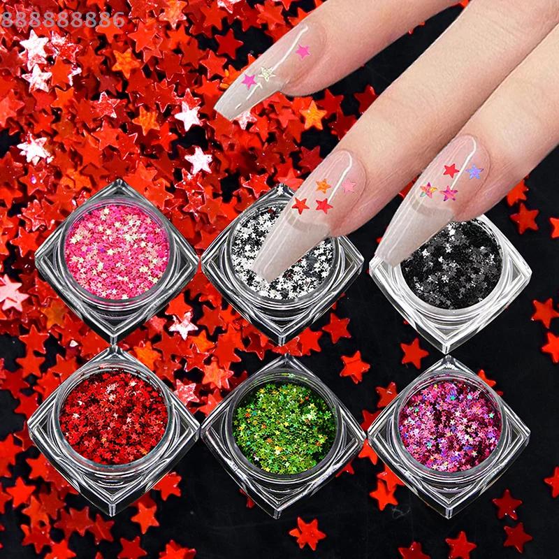 

2 Box Handmade Wearable Nail Materials DIY Decoration Shiny Mini Colorful Star Glitter Nail Accessories