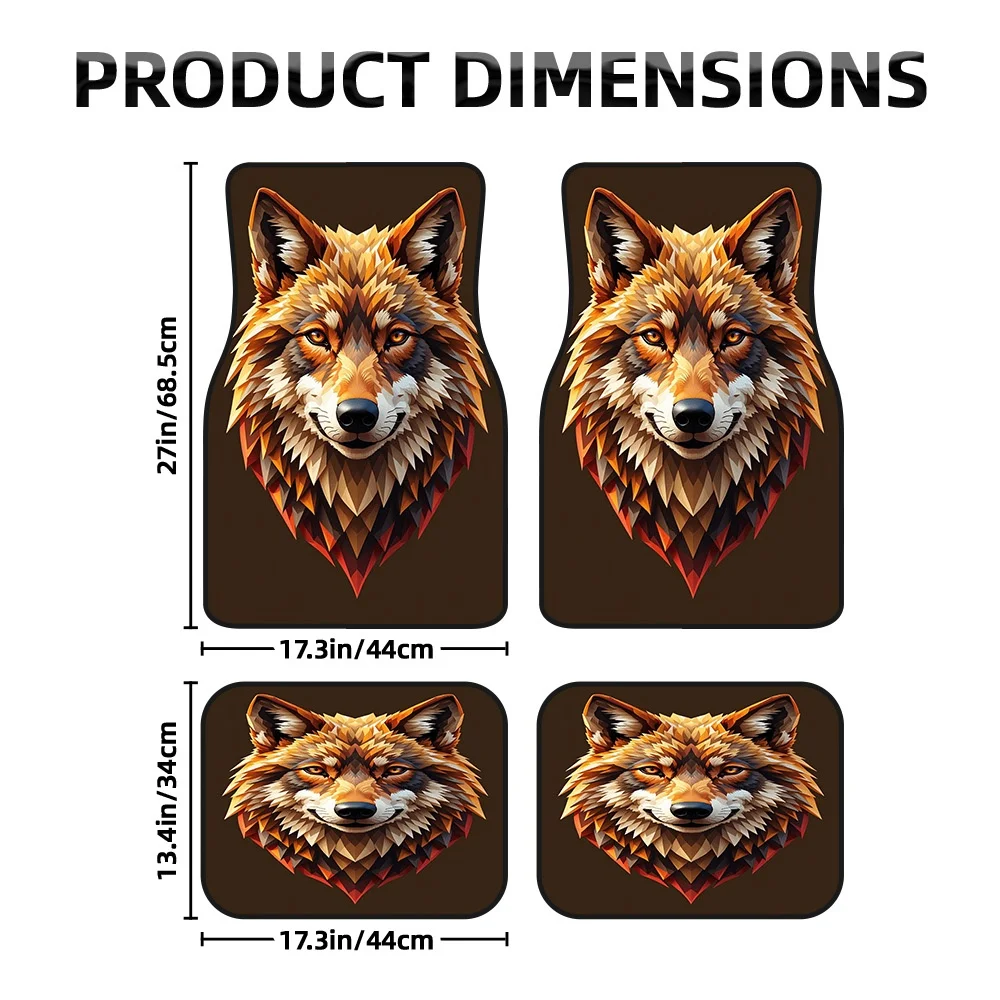 2D Flat Printing, 4pcs Car Foot Mats With Geometric Wolf Head Pattern, Universal Fit For Trucks, SUVs, And Sedans, Durable, Easy