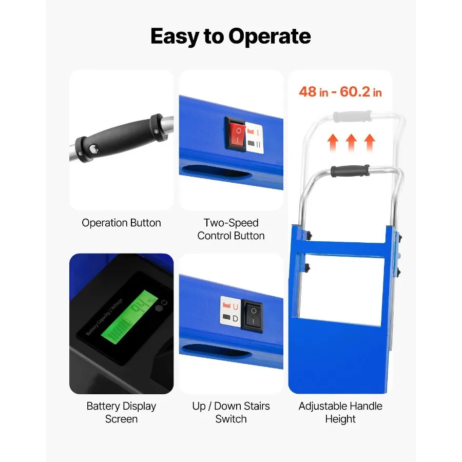 تسلق الدرج الكهربائي دوللي سعة 880 رطل شاحنات يدوية لتسلق الدرج باللون الأزرق