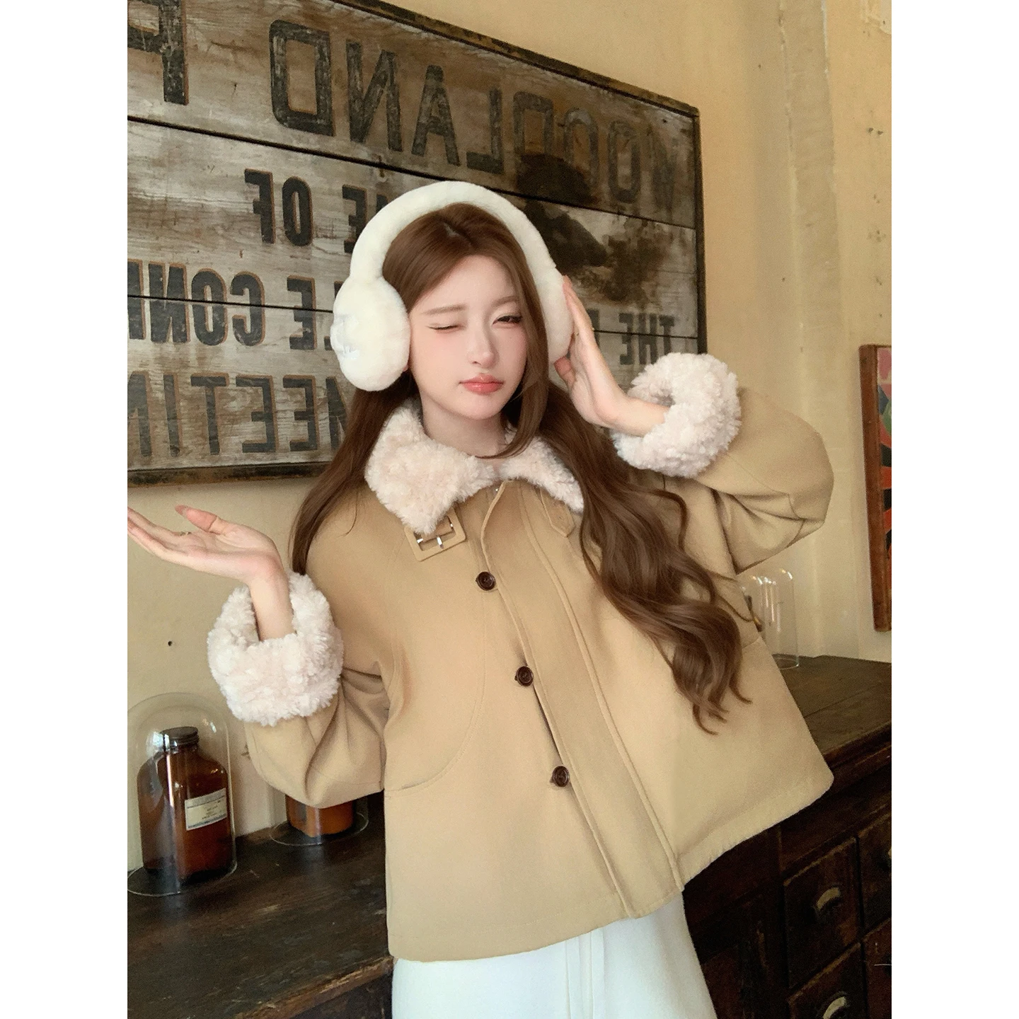 

Loose Lazy Sle down Jaet Women's Autumn Winter Thiened ort Coat Lamb Fur Collar Casual Comfortable Faionable