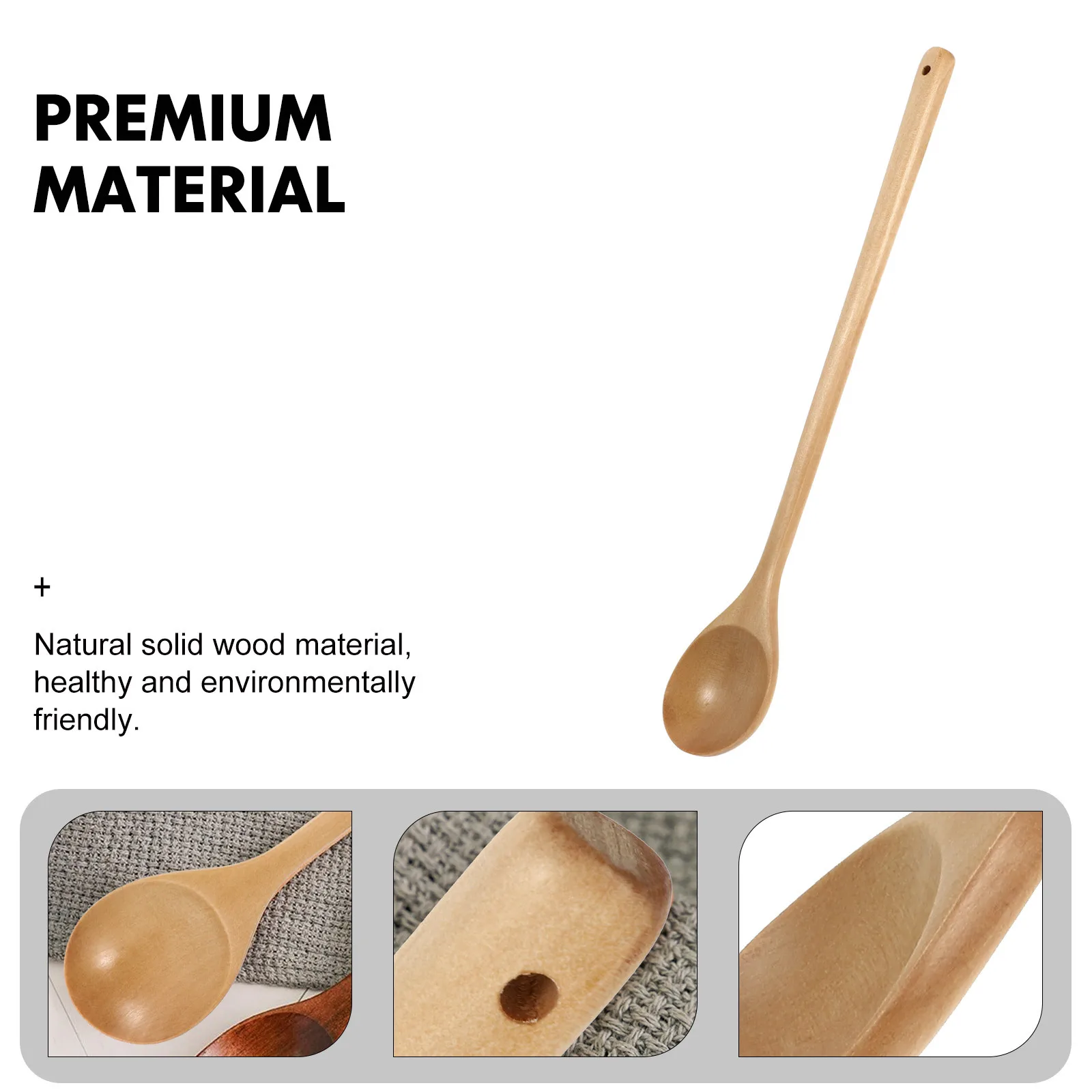 1pc Wooden Soup Spoon Long Handle Round Japanese Style Stirring Spoons For Kitchen Utensil Food Honey Mixing Spoons