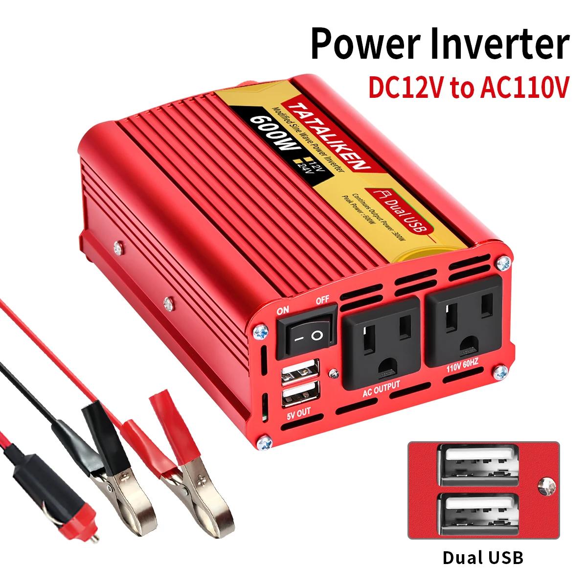 Modified sine wave inverter 110V 60HZ 2500W/2000W/1500W/600W Portable vehicle inverter