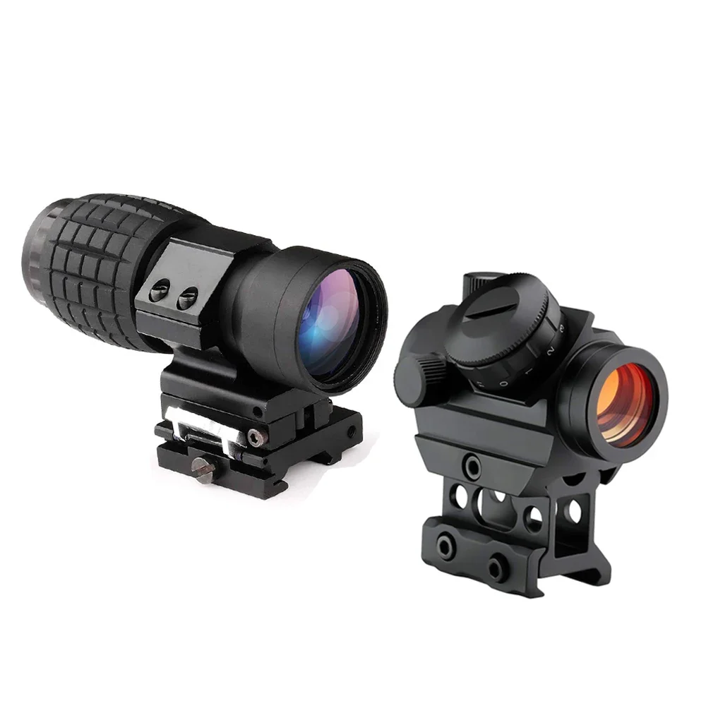 Bestsight 3x 4x 5x Magnifier Scope Red Dot Sight Riflescope Hunting with Flip Up Cover Fit for 20MM Rail Mount Rifles