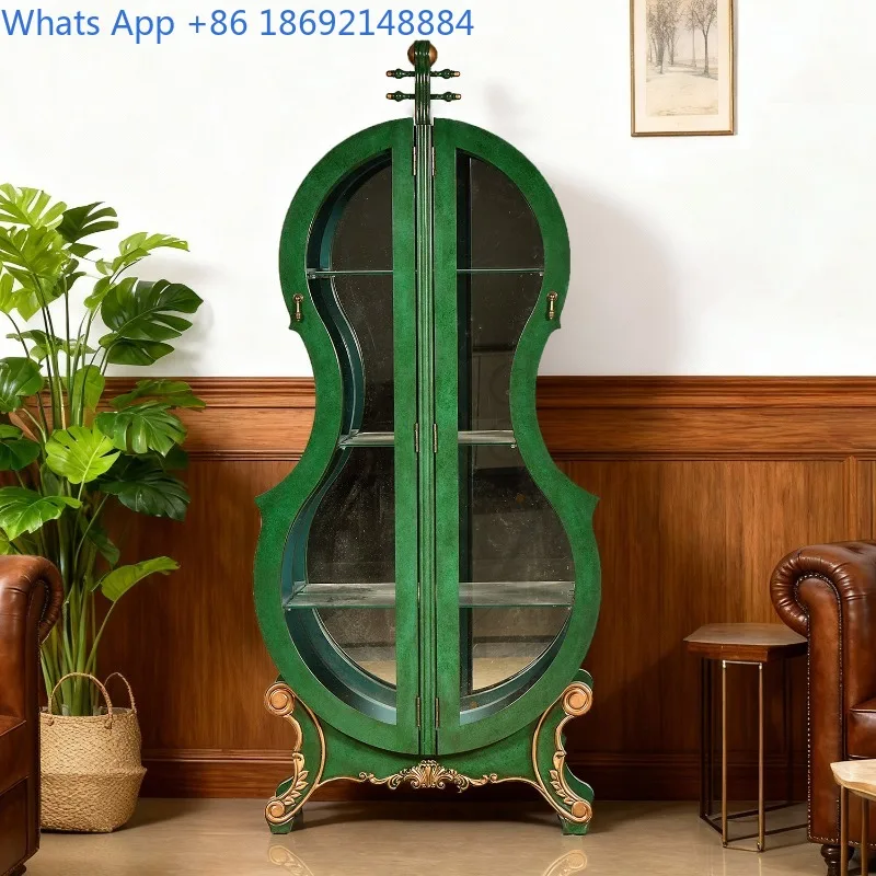 

Шкаф для хранения и декора гостиной в европейском стиле, из массива дерева, с резьбой, двустворчатый, со стеклянными дверцами, витрина для красного вина