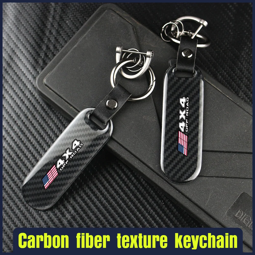 

4x4 OffRoad Carbon Fiber Car Key Rope Car Keychain Pendant Keyring Horseshoe Buckle For Ford Focus Fiesta EcoSport ESCORT Ranger