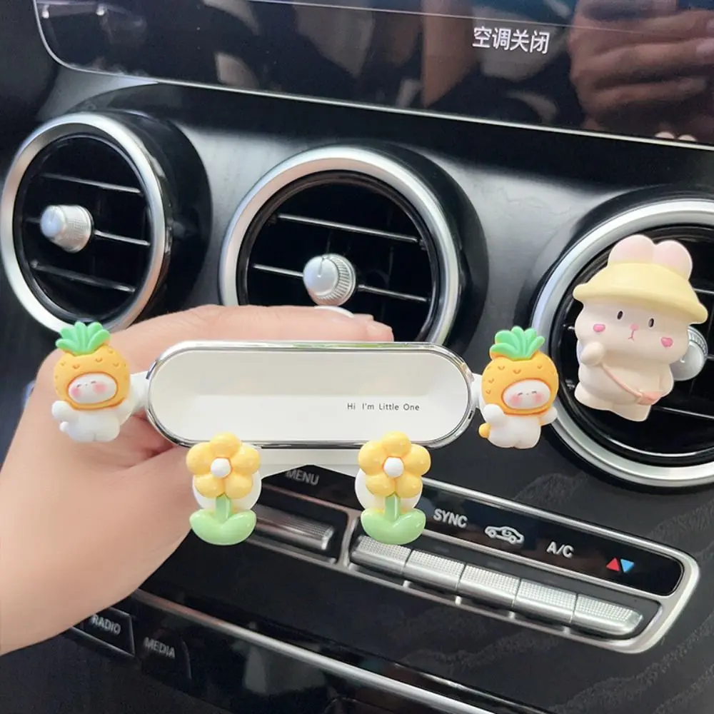 Cartoon Rabbits Car Phone Holder With Incense Clip Air Vent Clip Mount Cell Phone Stand Flower Car Accessories