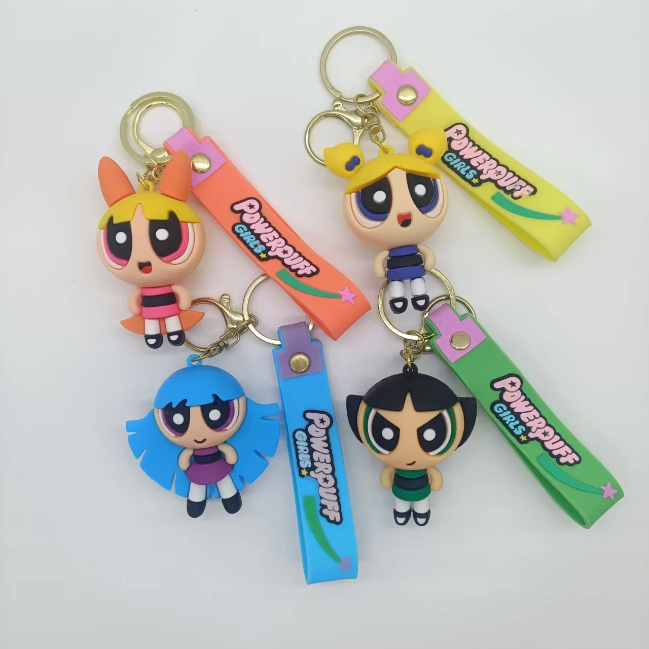 Super süß! Powerpuff Girls Cartoon-Schlüsselanhänger, Blossom, Bubbles und Buttercup zusammengebracht, für eine kindliche Sammlung.