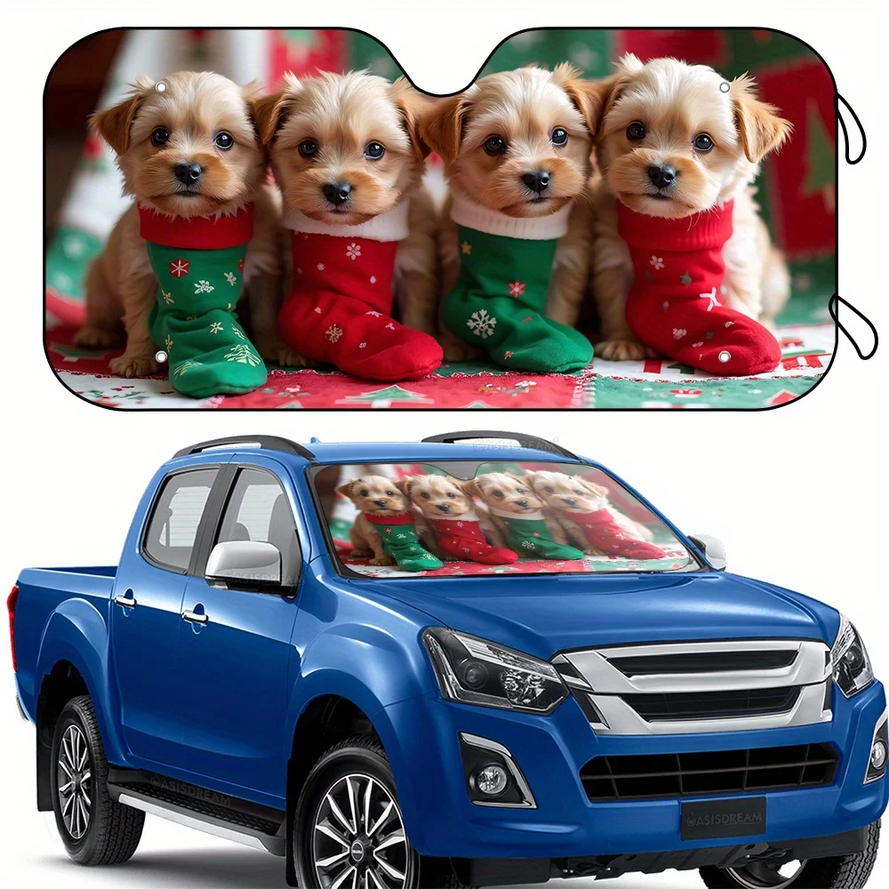 

Цельный солнцезащитный козырек размером 57 x 27,5 дюймов с дизайном рождественских носков Yorkie, предназначенный для переднего окна автомобиля.