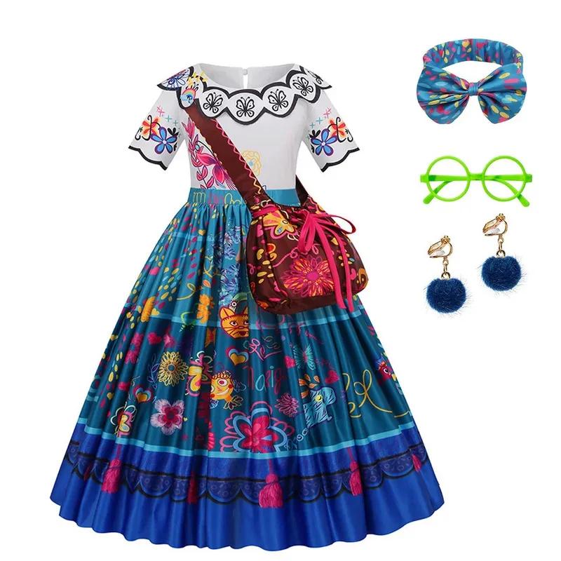 

Girls Princess Costume Children Encanto Halloween Swing Flared Clothes Kids Printed Mirabel Cartoon Fantasy Cosplay Dress 3-12Y