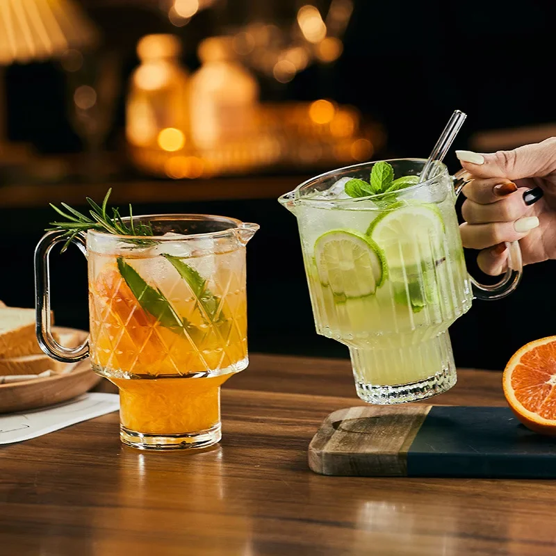 

1pc 650ml Large Capacity Fruit Cups with Handles Cocktail Glass Summer Lemon Tea Cups Juice Cup Suitable for Bar Club Gatherings