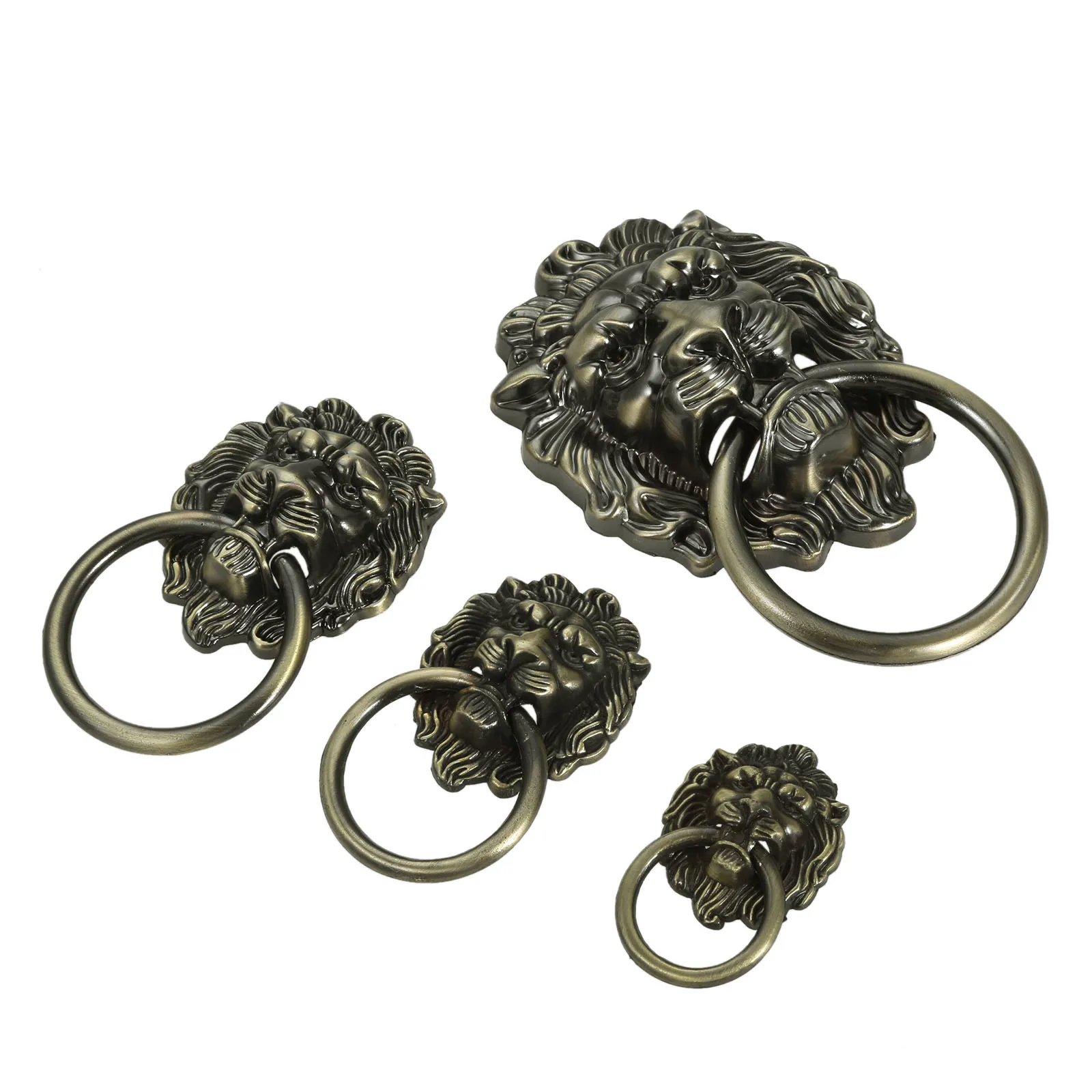 New Lion Head Knob Antique Bronze Ring Handle Vintage Alloy Pull 42mm-155mm Decorative Hardware Door Cabinet Drawer 1set