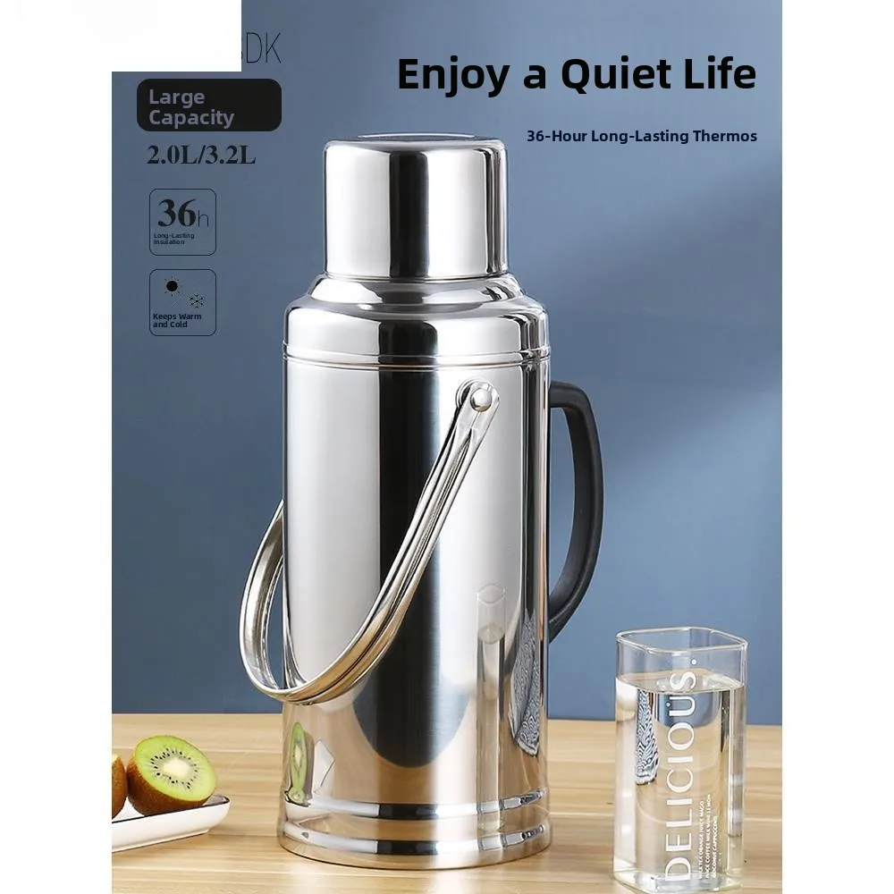 

Stainless Steel Insulated Water Bottle Vintage Wooden Plug 32L Warm Water Bottle Small Anti-Scald Duckbill Tea Bottle Inner Tank