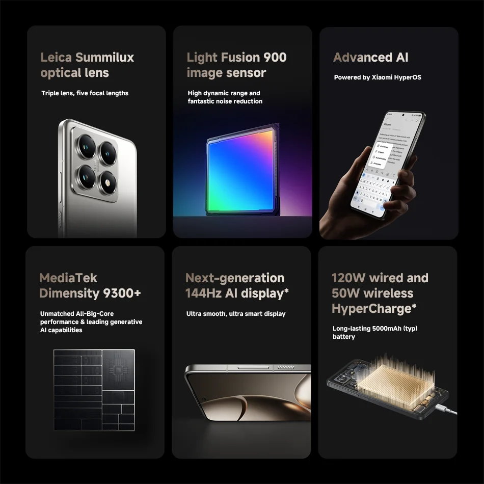 الإصدار العالمي Xiaomi 14T Pro 5G 144 هرتز AI عرض NFC الهاتف المحمول MTK الأبعاد 9300 + 120 واط HyperCharge 50MP Leica كاميرا IP68