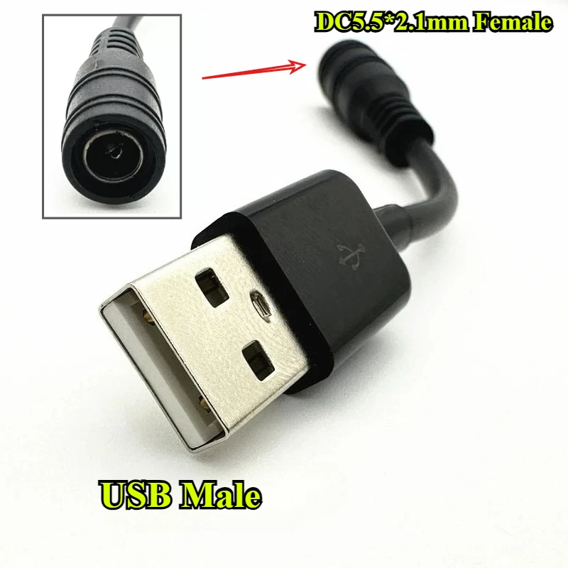 

1/3/5Pcs/lot USB Male head to DC5.5*2.1mm Female head Cable 10cm DC5521 Power Jack Connector USB Converter 5.5x2.1 Adapter