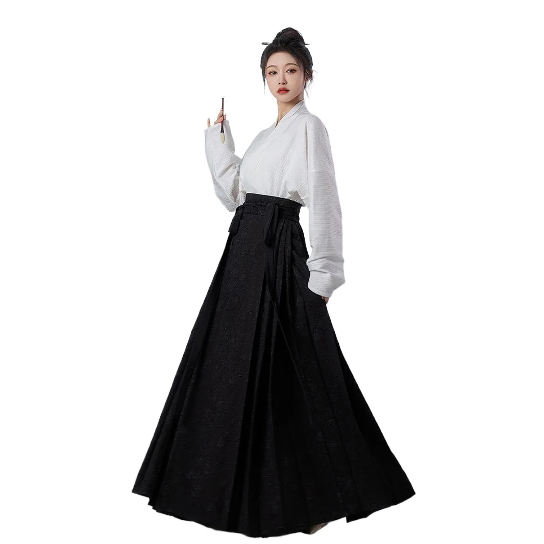 

Chinese Style Women's Hanfu Ming Style Black Horse Face Skirt Daily Style Airplane Sleeve Shirt Set Spring and Autumn