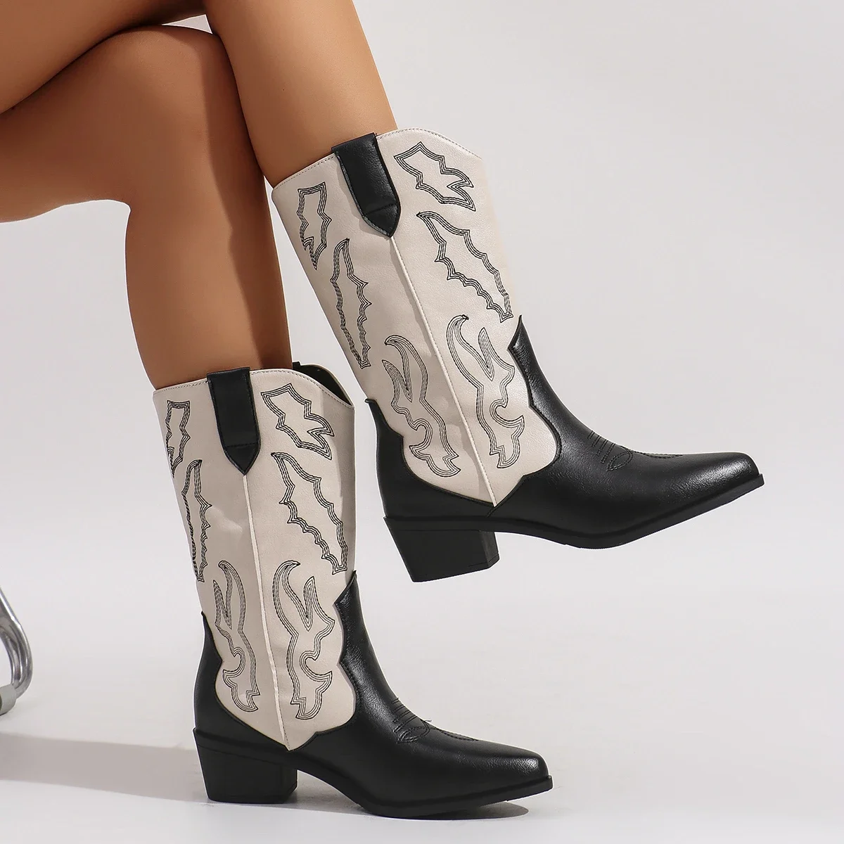 Western Cowboy Boots Brigade Shoot Plus-size Deep V Retro Mid-leg Socks New Hipster Chelsea Fashion Boots