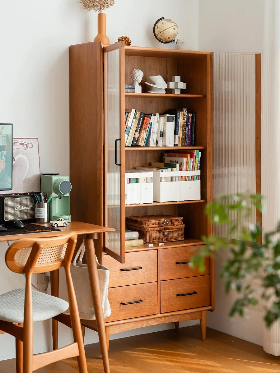 Nordic Antique Style Solid Wood Bookcase Household Minimalist Display Cabinet