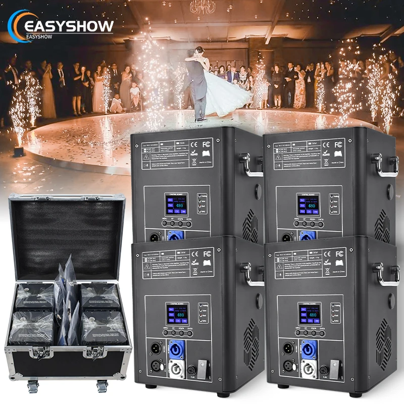 4pcs 750 Watt Black Fountain Sparkler 750W Cold Spark Machine With Flight Case For Wedding Event Club