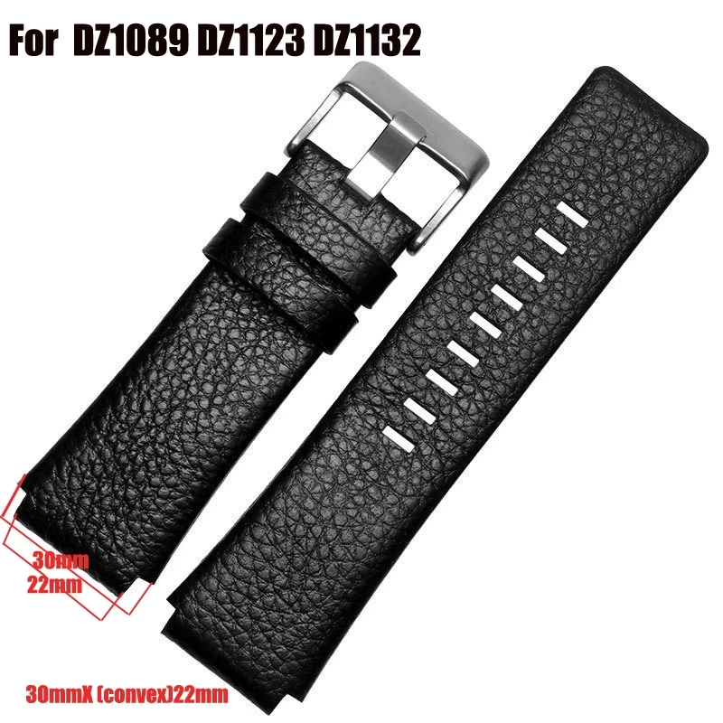 30X22mm Convex Mouth Genuine Leather Watchband for Diesel DZ1089 DZ1123 DZ1132 Replacement Watch Strap Belt Black Brown White