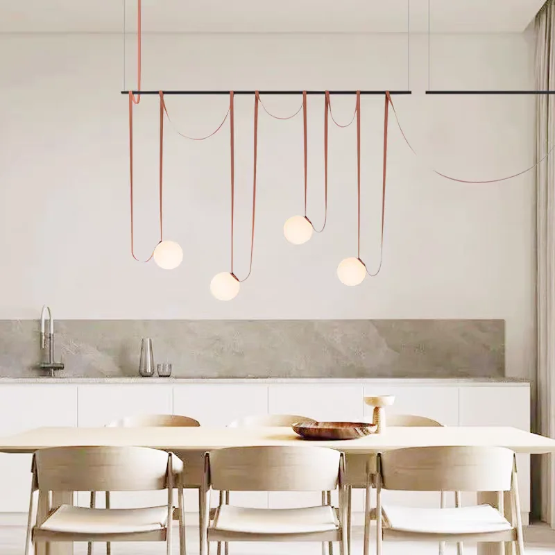 

DIY Brown Leather Hanging Lamps Glass Ball Pendant Lighting,Lustre Suspension Luminaire Lampen for Dining room Decoration