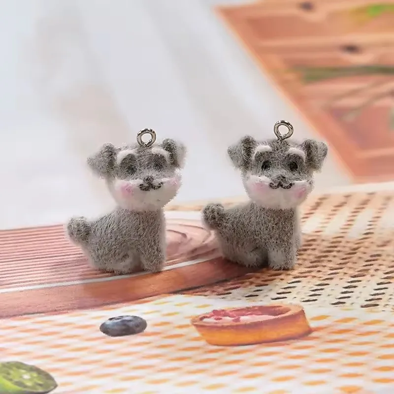 20pcs Cute Resin cartoon Dog Charms Flocking animal Schnauzer  puppy pendant for Phone chain keychain DIY Crafts Jewelry make