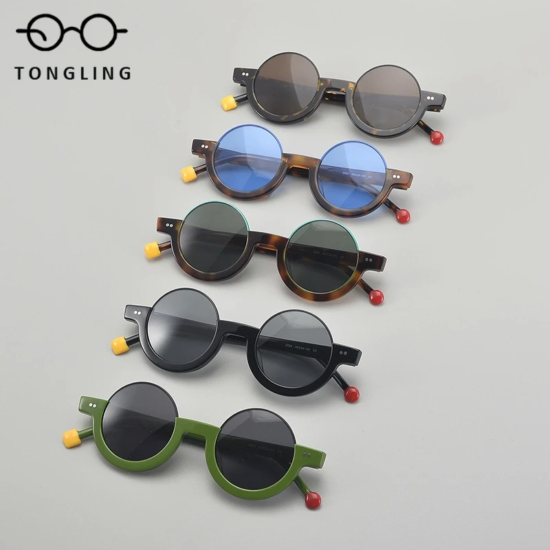 نظارات شمسية فريدة من نوعها للرجال موديل 2025 بإطار مستدير شبه مصنوع يدويًا بلون الحلوى من الأسيتات تدعم العدسات الطبية المخصصة #3