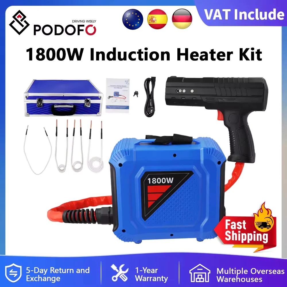 Podofo 1800 W magnetische Induktionsheizung, tragbar, flammenlos, Induktionsheizung, Werkzeug, Reparatur, Bolzenentferner, Werkzeuge, 4 lange Spulen