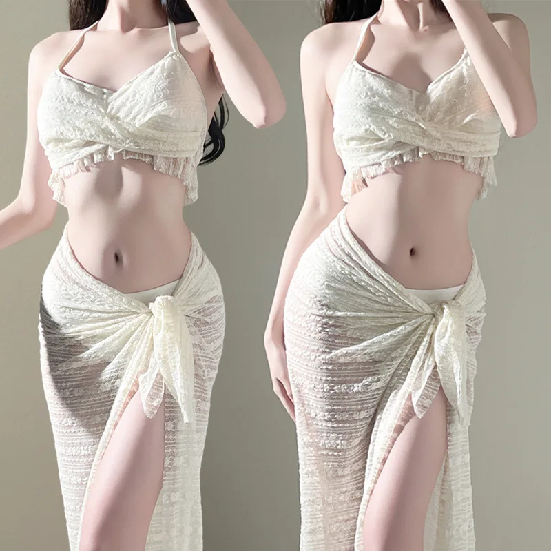 

2025 new split bikini sexy lace hot spring hip tube top Internet celebrity swimsuit